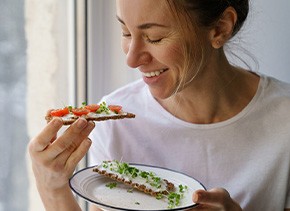 Patient enjoying healthy snack at home